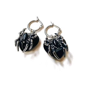 Halloween Alloy Hoop Earrings, Glass Heart Dangle Earrings for Women