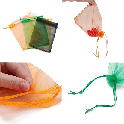 Rectangle Organza Gift Bags, Jewelry Packing Drawable Pouches, with Vacuum Packing, 13x18cm