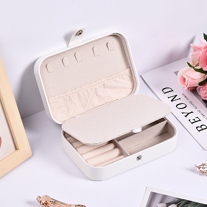Portable Travel PU Leather Jewerly Organizer Case with Snap Button, for Earrings Necklaces Rings Storage, Rectangle