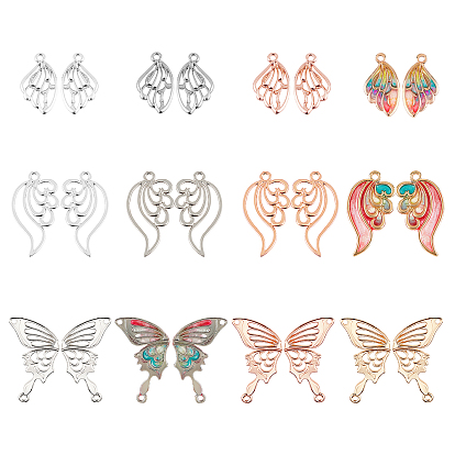 Hollow Alloy Kitten Open Back Bezel Pendants, for DIY UV Resin, Epoxy Resin, Pressed Flower Jewelry, Cadmium Free & Lead Free, Feather & Butterfly Wings
