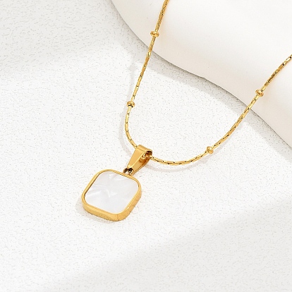 Колье с квадратной подвеской из натуральной ракушки, с позолоченными цепочками из нержавеющей стали