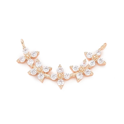 Brass Pave Clear Cubic Zirconia Connector Charms, Flower Links