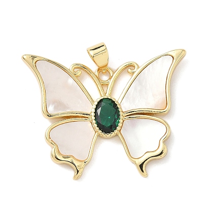 Подвески из латуни из натуральных ракушек, подвески-бабочки с темно-зеленым стеклом, реальный 18 k позолоченный, без свинца и без кадмия, долговечный, стойки покрытие