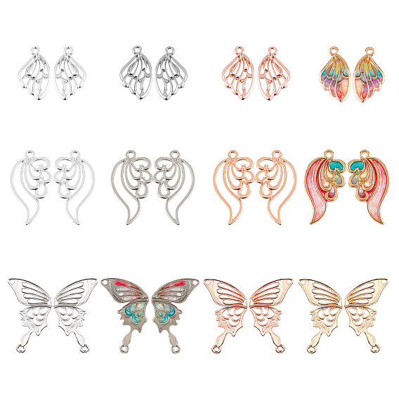 Hollow Alloy Kitten Open Back Bezel Pendants, for DIY UV Resin, Epoxy Resin, Pressed Flower Jewelry, Cadmium Free & Lead Free, Feather & Butterfly Wings