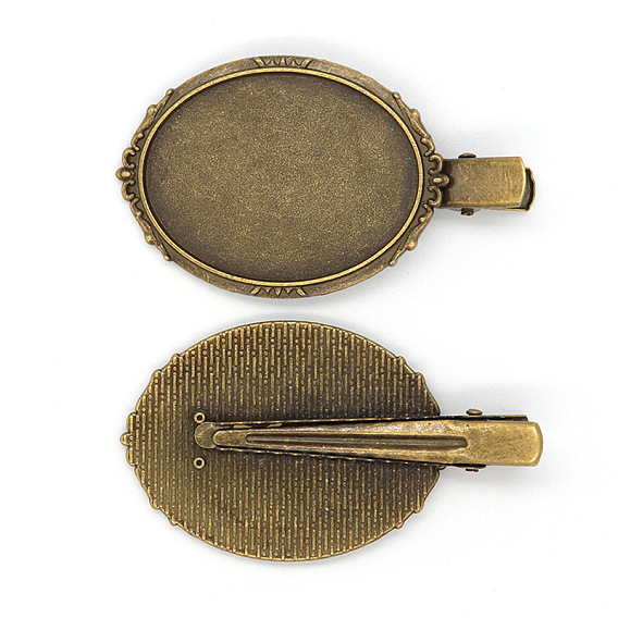 Zinc Alloy Alligator Hair Clip Findings, with Oval Tray