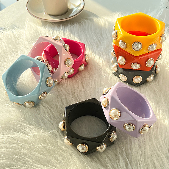 Браслеты из смолы и пластика с жемчугом для женщин, пятиугольник, золотые