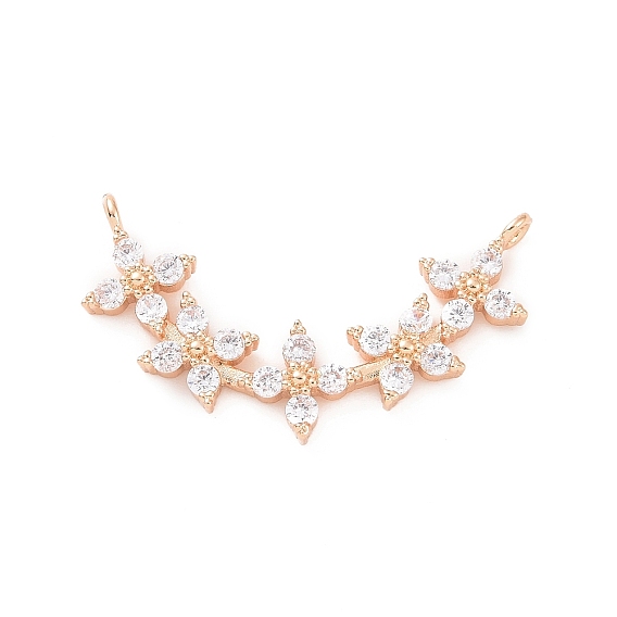 Brass Pave Clear Cubic Zirconia Connector Charms, Flower Links