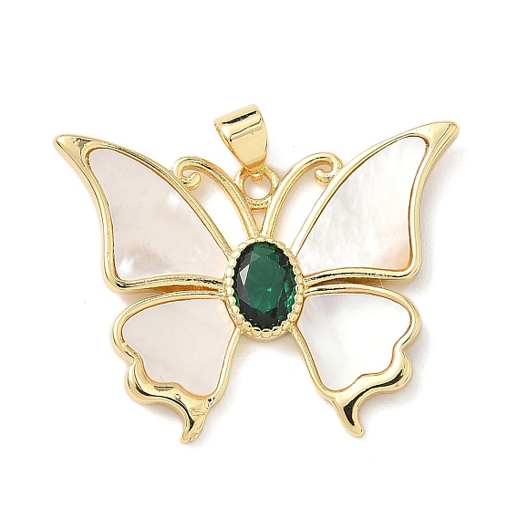 Подвески из латуни из натуральных ракушек, подвески-бабочки с темно-зеленым стеклом, реальный 18 k позолоченный, без свинца и без кадмия, долговечный, стойки покрытие