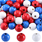 138Pcs 3 Colors Independence Day Spray Painted Wooden European Beads, Large Hole Round Beads