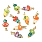 Handmade Porcelain Pendants, with 304 Stainless Steel Jump Rings, Mushroom Charms, Golden