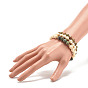 3Pcs 3 Style Natural Unakite & Wood  & Green Zebra Jasper Beaded Stretch Bracelets Set, Gemstone Jewelry for Women