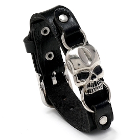 Halloween Skull Link Bracelet with Imitation Leather Cords
