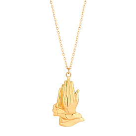 Pray Hands Stainless Steel Pendant Necklace with Cable Chains