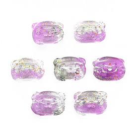 Two Tone Transparent Spray Painted Glass Beads, with Glitter Powder, Bear