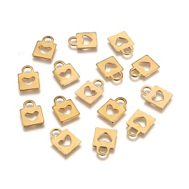 Padlock Ion Plating(IP) 304 Stainless Steel Charms, 16.5x11.5x1mm, Hole: 4x3.5mm