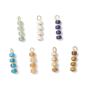 7 шт 7 стили натуральные смешанные драгоценные камни диски хейши бусины подвески, с 304 петлями из нержавеющей стали и стеклянными бусинами, смешанные окрашенные и неокрашенные