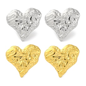 304 Stainless Steel Textured Heart Stud Earrings