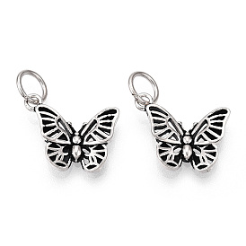 925 Sterling Silver Pendants, Hollow Butterfly Charms with Jump Rings