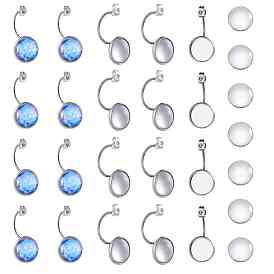 SUNNYCLUE DIY Earring Makings, with Vacuum Plating 304 Stainless Steel Ear Nuts, Earring Backs and Transparent Glass Cabochons, Flat Round