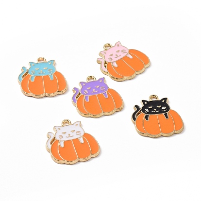 Pendentifs en émail , citrouille avec breloque chat