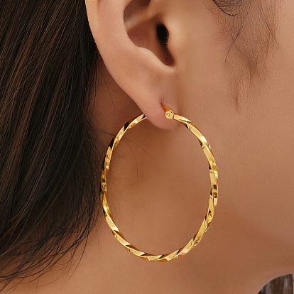 Stainless Steel Hoop Earrings for Women, Twist Ring