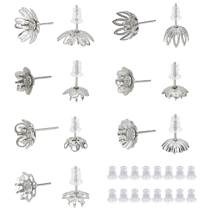 304 Stainless Steel Stud Earring Settings, with Silicone Ear Nuts