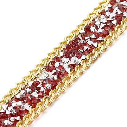 Hotfix Rhinestone Trimming, Resin Rhinestone, with Golden Brass Curb Chain Edge, Hot Melt Adhesive on the Back, Costume Accessories