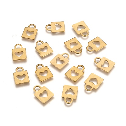 Padlock Ion Plating(IP) 304 Stainless Steel Charms, 16.5x11.5x1mm, Hole: 4x3.5mm