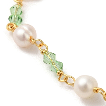 Glalss & Natural Pearl Beaded Bracelets, with Brass Chains