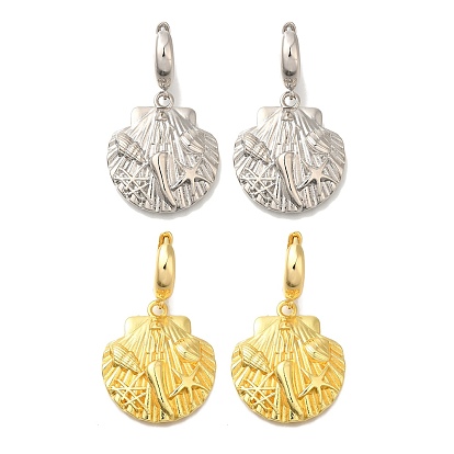 Серьги-кольца из латуни в форме ракушки с покрытием стойки, долговечный, без свинца и без кадмия