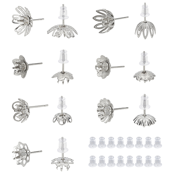 304 Stainless Steel Stud Earring Settings, with Silicone Ear Nuts