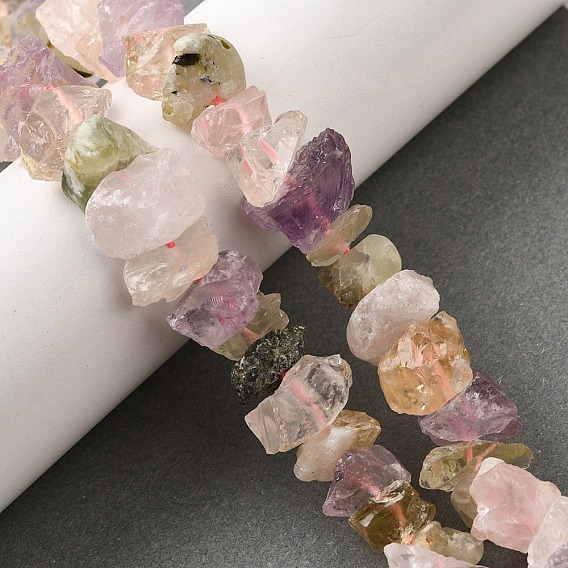 Нити бусин из натурального аметиста, розового кварца, кварцевого кристалла и цитрина, необработанный грубый камень, самородки