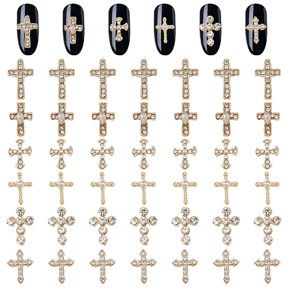 48шт 6 стили сплав горный хрусталь крест кабошоны, ногтей декоративные аксессуары