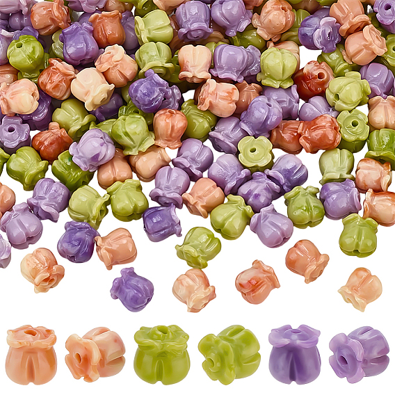 150 pièces 3 perles opaques en résine imitation coquillage, orchidée