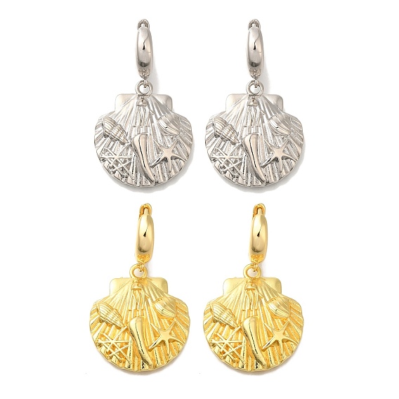 Серьги-кольца из латуни в форме ракушки с покрытием стойки, долговечный, без свинца и без кадмия