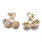 Brass Micro Pave Clear Cubic Zirconia Charms, Long-Lasting Plated, Cadmium Free & Lead Free, Cherry