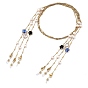 304 Stainless Steel Eyeglasses Chains, Neck Strap for Eyeglasses, with Natural Pearl Beads, Alloy Glass Links and Rubber Loop Ends, Flower, Golden