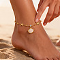 Летние пляжные браслеты на лодыжку с подвесками в форме ракушек, 304 Браслеты на лодыжку из нержавеющей стали с кристаллами и стразами в виде морских звезд для женщин, белые