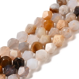 Natural Chalcedony Beads Strands, Star Cut Round Beads, Faceted