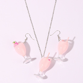 Juicy Cup Jewelry Set: Cute Resin Earrings and Necklace for Fashionable Look