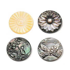 Резные кабошоны из натуральной ракушки, плоско-круглые