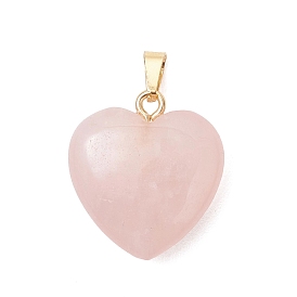 Природного розового кварца подвески, подвески-сердечки с 304 защелками из нержавеющей стали