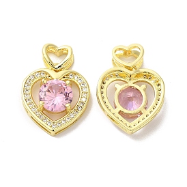 Brass Micro Pave Clear & Pink Cubic Zirconia Pendants, Heart Charm