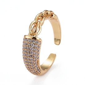 Brass Micro Pave Clear Cubic Zirconia Cuff Rings, Open Rings, Long-Lasting Plated