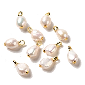 Natural Pearl Pendants, Nuggets Charms with Real 18K Gold Plated Brass Findings