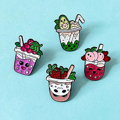 Pines esmaltados con forma de bebida de té, broches de aleación para ropa de mochila
