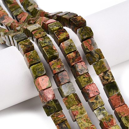 Natural Unakite Beads Strands, Cube