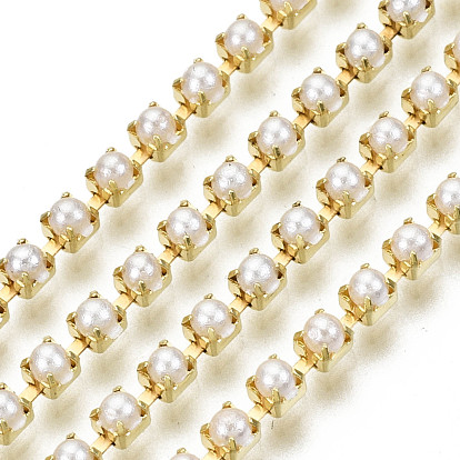 Brass Cup Chains, with ABS Plastic Imitation Pearl