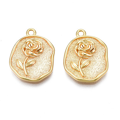 Brass Pendants, Cadmium Free & Nickel Free & Lead Free, Flat Round with Flower