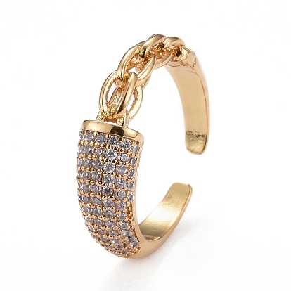 Brass Micro Pave Clear Cubic Zirconia Cuff Rings, Open Rings, Long-Lasting Plated